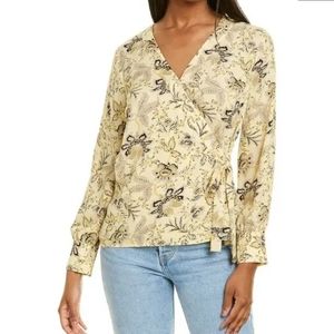 Vince Camuto Blouse Toile Antique Floral Wrap Tie XXS